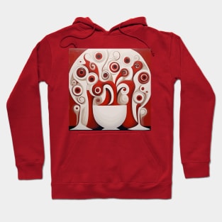 Red and White Abstract Flowers in a White Vase Hoodie